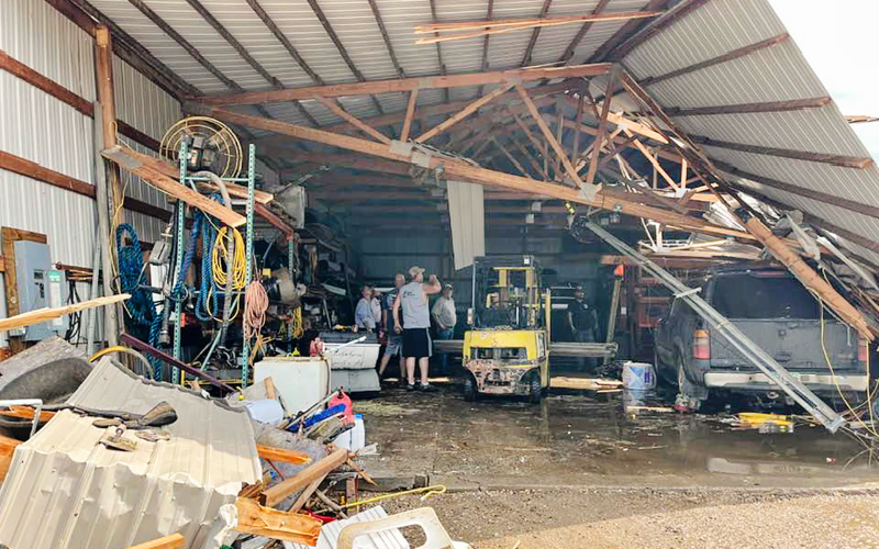 The shop at Gerry and Kim Orth’s farm in Alpena was destroyed by 90-plus mph winds. (PHOTO COURTESY ORTH FAMILY)