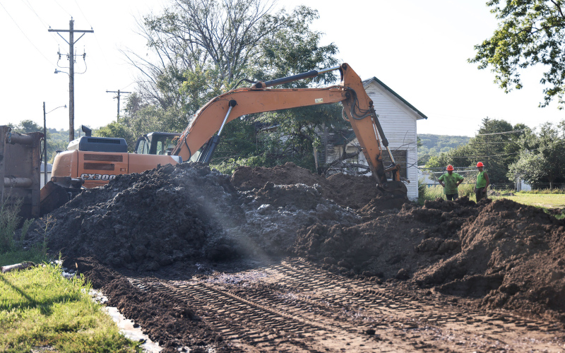 Construction continues on 2nd Street and Wallace Avenue in front of Wessington Springs High School.