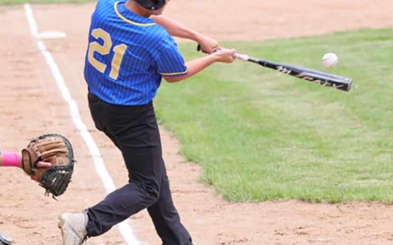 (PHOTO COURTESY KATIE JONES) Chaz Larson at bat during district baseball action at home last Sunday.