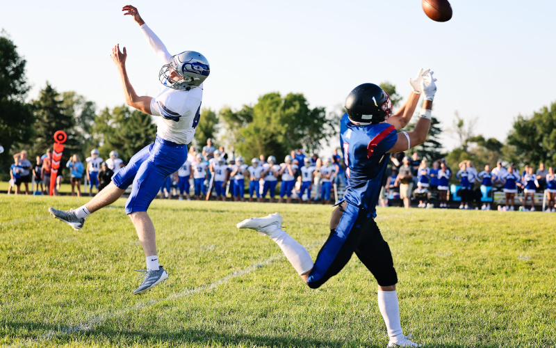 A large crowd filled Spartan Stadium for the season opener. Colby Flowers (1) contributed two receptions for 57 yards.