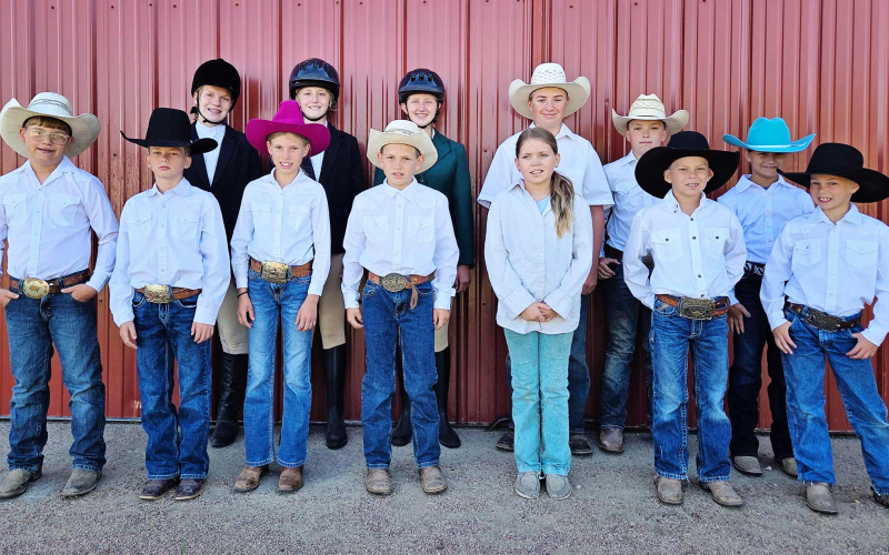 Pictured back row, left to right are: Ella Kolousek, Lily Roesler, Alexis Roesler, Connor Karsky, Parker Karsky, Koral Kroeplin. Front row, left to right: Kopper Kroeplin, Kaddilac Coleman, Crawleigh Reiner, Kershaw Reiner, Paisley Kapp, Kix Coleman, Kactus Coleman.