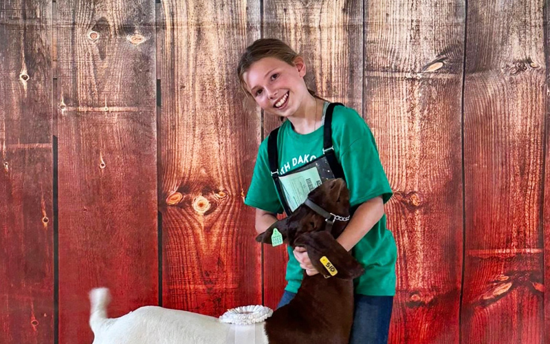 Torree Olinger earns 3rd overall in breeding goat showmanship in the beginner 4-H division. (PHOTOS COURTESY SDSU EXTENSION)