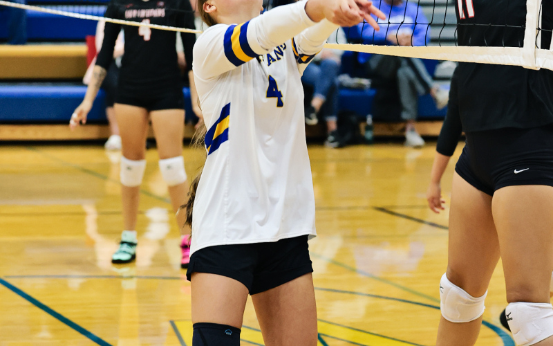 Lady Spartan Logan Mohling. The Lady Spartans swept Crow Creek last Thursday during volleyball action in front of a home crowd.