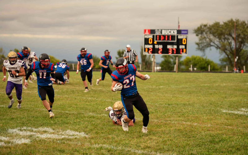 Nathan Gaikowski had six carries and 39 yards during Friday’s 20-6 victory over Winner. PHOTO COURTESY J. VONEYE IMAGES