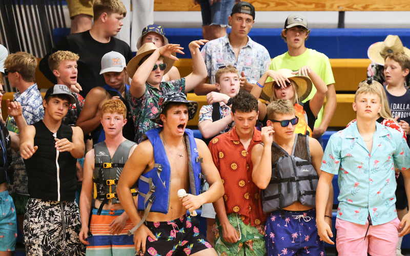 The student section showed their spirit dressed as beach-goers as the Spartans took on the Sharks.