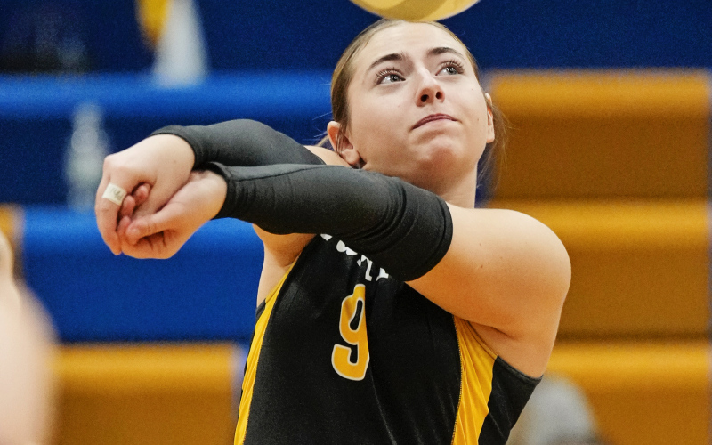 Wolsey-Wessington Lady Warbirds were the top seed and runner-up in Saturday’s 281 Conference Volleyball Tournament in Wessington Springs. Pictured during volleyball action is junior Lily Hoverson. (PHOTO / CRAIG WOLLMAN)