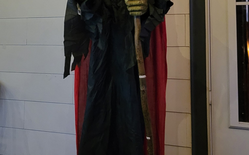 An ominous greeter at the front door of Joe and Samantha Miller’s house serves as just one of the spooky specters at the Wessington Springs home.
