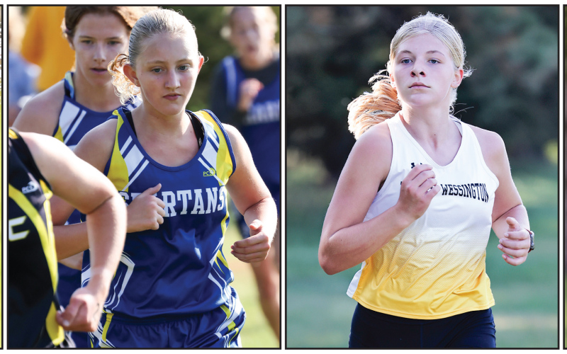 Shown from left: Wolsey-Wessington’s Kendal Uttecht, Wessington Springs’ Alexis Roesler, Mya Flemming of Wolsey-Wessington, Masynn Mebius of Wessington Springs. TRUE DAKOTAN FILE PHOTOS