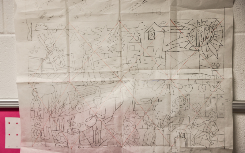 The sketch the mural was based on.