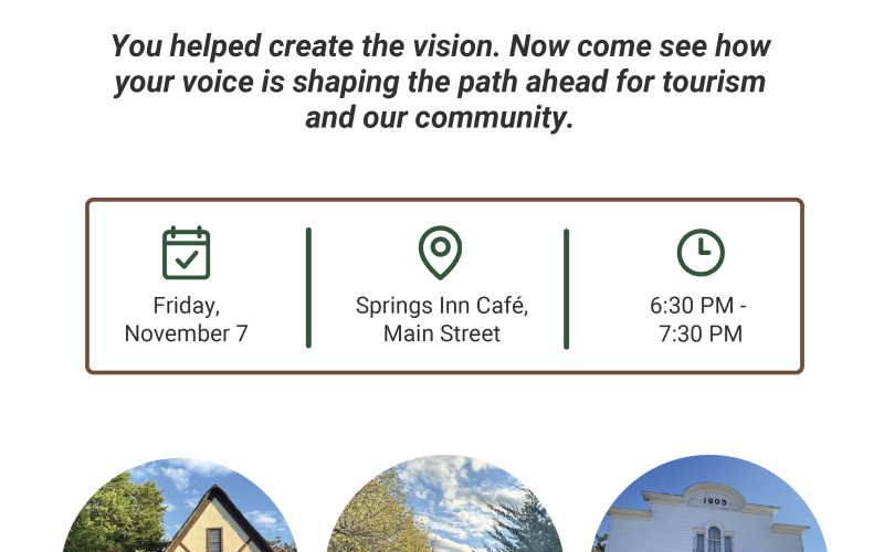 Community Invited to Tourism Update Presentation Nov. 7 at Springs Inn Cafe