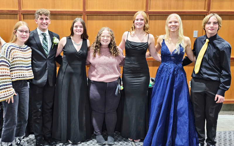 All-State Chorus accepted students and alternates with their director (from L-R) Juliana Lind, Carson Walters, Payton Peterson, Ms. Jadyn Baumann, Maria Nelson, Kendal Uttecht, Landon Jungemann. Not pictured: Arianna Langbehn (alternate). PHOTO COURTESY JADYN BAUMANN