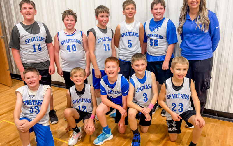 Shown left to right, back row are: Devin Mentele, Tayden Huisman, Parker Karsky, Jevon Kolousek, Trevor Huisman, Coach Jenna Mikkelson. Front row: Lawson Fagerhaug, Holden Schelske, Caleb Culver, Crew Wenzel, Lincoln Mikkelson. (PHOTO COURTESY JEN KOLOUSEK)