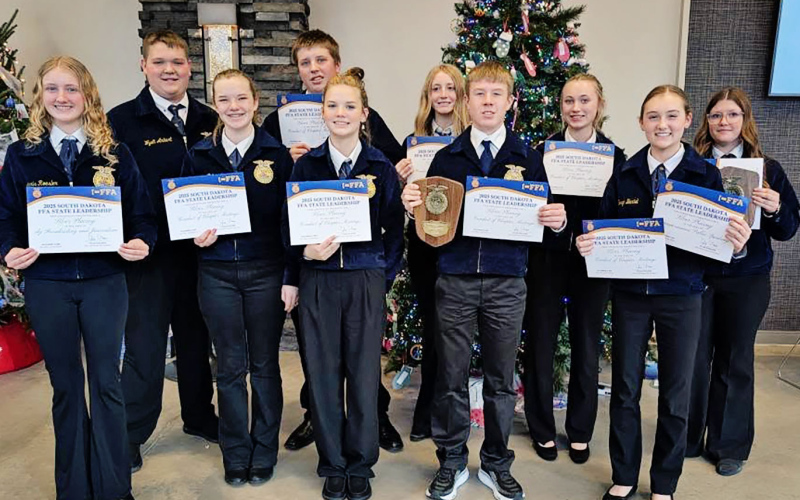 All ten members earned the stage. They hold their certificates, left to right are Alexis Roesler, Wyatt Arhart, Madilyn Gaikowski, JR Hine, Jalene Reiner, Lily Roesler, Sutten Jensen, Tenley Olinger, Taryn Bartel, Mercedes Jones.