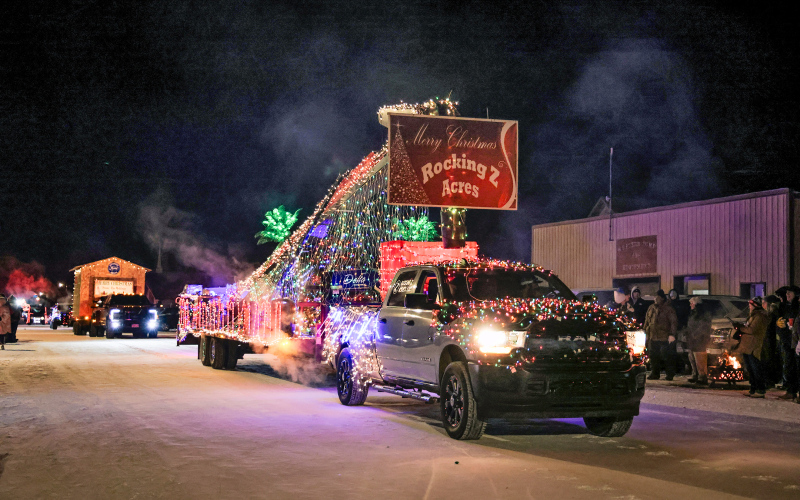 Rocking Z Acres float makes its way through the parade route, one of many imaginative entries that lit up Main Street during the annual Wessington Parade of Lights.
