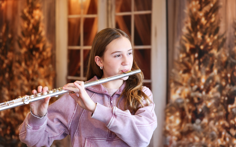 Wessington Springs High School student Taryn Bartel poses with her flute after being selected to perform with the High School Honors Performance Series at Carnegie Hall in New York City. Bartel will perform with the Honors Band on Feb. 8, 2026. (KRISTI HINE / TRUE DAKOTAN)