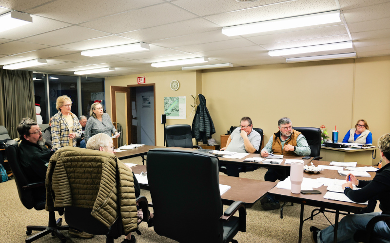 Librarian Rhonda Behrens and Carnegie Library Board Chair Eileen Thomas address the Wessington Springs City Council on Monday, Jan. 5, regarding needed maintenance and potential repairs to the historic library building. (KRISTI HINE / TRUE DAKOTAN)