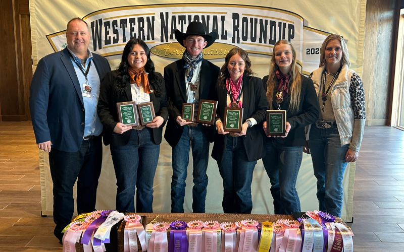 The SDSU Extension hippology team made up of Delaney Zoss, Sanborn County; Hayden Talsma, Bon Homme County; Aedan Klawonn, of Lake County; and Isabella Kolousek, Buffalo/Jerauld counties won second place at the 2026 Western National Roundup in January in Denver, Colorado.