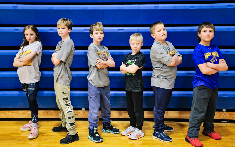 Pony Hills Youth Wrestling state qualifiers include, from left, Mary Tanke, Kaddilac Coleman, Kix Coleman, Brecken Jensen, Hayes Cashman and McCrae Nickels. (KRISTI HINE / TRUE DAKOTAN)