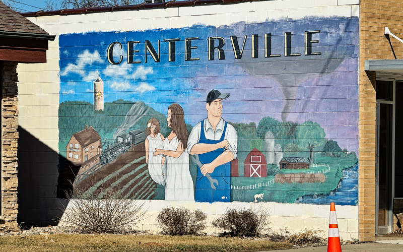 This mural captures a sense of history in downtown Centerville, S.D., shown on March 19, 2026. (Photo: Bart Pfankuch/South Dakota News Watch)