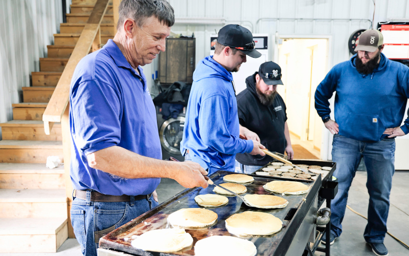 Wessington Springs volunteer firefighters Kim Schultz, Lucas Van Engelenburg, Bailey Willman and Pat Wetzel didn’t stray far from the griddles Saturday morning as a seemingly never-ending line of hungry community members turned out to support the fire department.