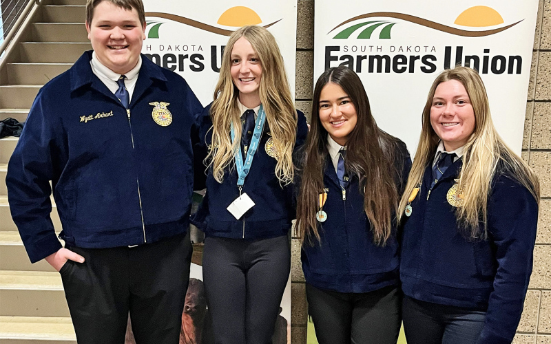 he chapter also qualified for the South Dakota Farmers Union Farm Safety Quiz Bowl Championships, with team members Wyatt Arhart, Lily Roesler, Remie Roduner and Ella Fagerhaug advancing to the state finals at the South Dakota State Fair on September 5.