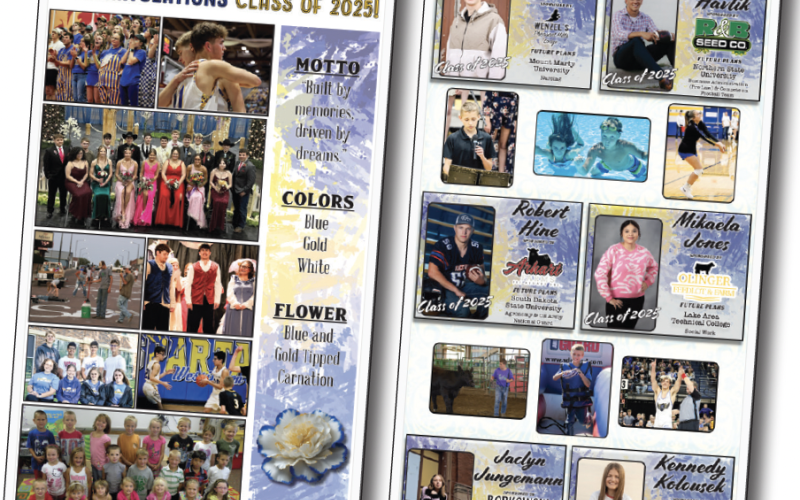 Examples from last year’s True Dakotan Senior Section show full-color pages honoring Wessington Springs High School graduates, a keepsake made possible through community support. In 2026, the tradition will grow to include Wolsey-Wessington High School seniors.