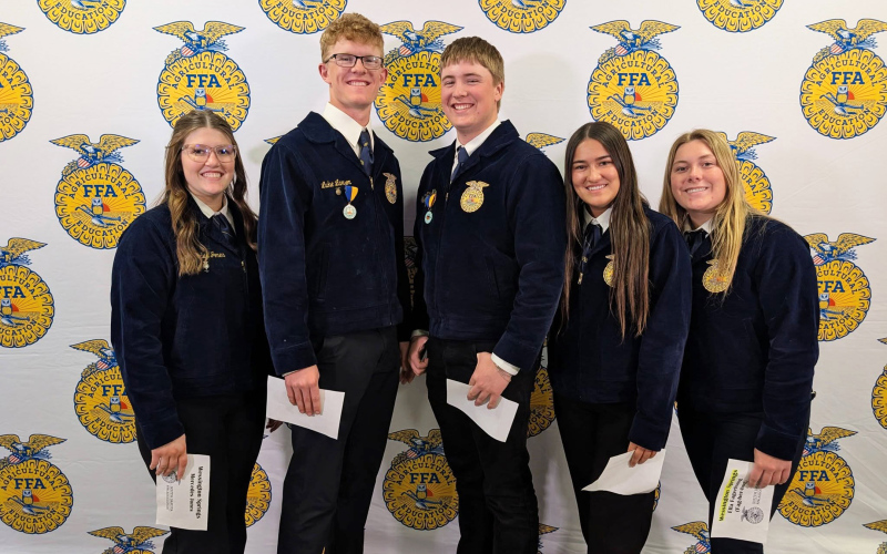 Local District 6 State FFA Degree recipients include Mercedes Jones, Luke Larson, Max Klein, Remie Roduner and Ella Fagerhaug.