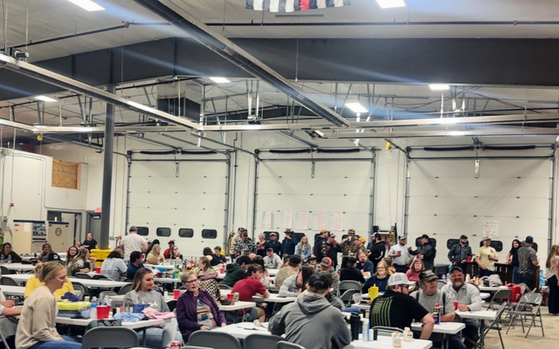 A large crowd fills the Wolsey Fire Hall during the 43rd annual Onward Wolsey Wild Game Feed on March 28, where community members gathered to enjoy a wide variety of wild game dishes and support local causes, including the Wolsey ambulance and fire department. (PHOTO COURTESY JADYN KAHRE)
