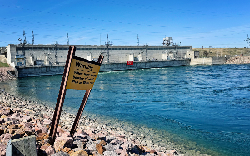 The Missouri River is shown at the Big Bend Dam near Fort Thompson, S.D., on April 10, 2026. (PHOTO: BART PFANKUCH / SOUTH DAKOTA NEWS WATCH)