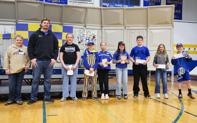 5th grade Shown with Principal for the hour Will Arhart and Quinten Christensen, AR award recipients are: Maxon Finn, Crew Wenzel, Liberty Mikkelson, Hadley Weber, Devin Mentele, Remi Yost and Caleb Culver. Not pictured: Bob Wenzel.