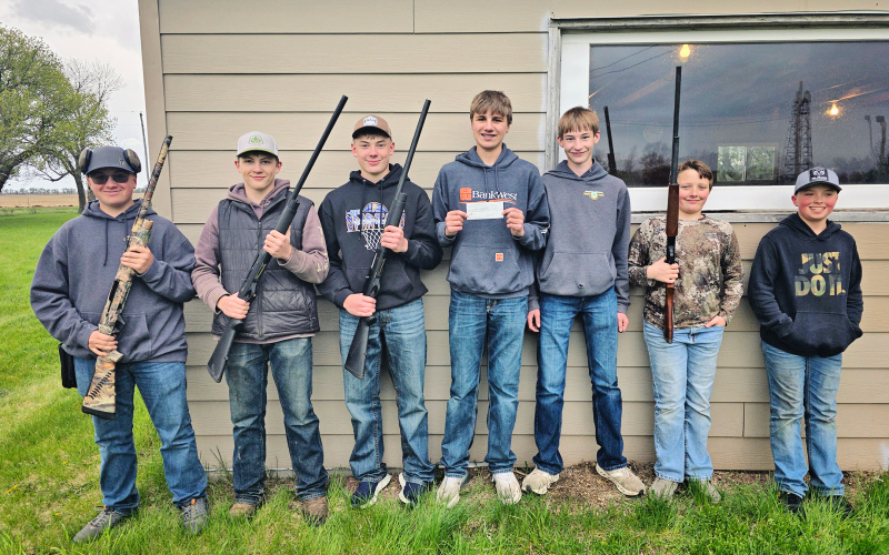 Members of the Spartan Trap League take part in practice at the Jerauld County Trap Club. The new school-sanctioned program includes 25 area student-participants. Left to right: Connor Karsky, Mauer Jones, Wyatt Fagerhaug, Rylan Fagerhaug, Billy Roduner, Myles Tanke, Parker Karsky. (PHOTO COURTESY SPARTAN TRAP LEAGUE)
