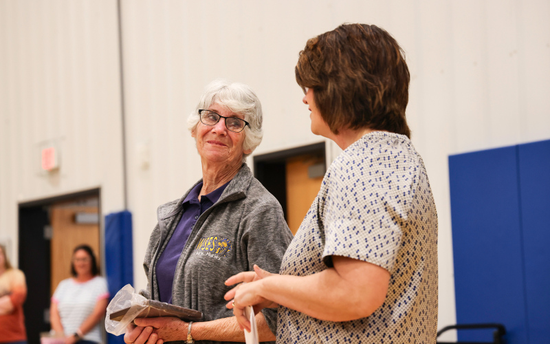 Renee Hurley, center, was named Wessington Springs School District Support Staff of the Year during the district’s annual staff recognition program. (KRISTI HINE / TRUE DAKOTAN)