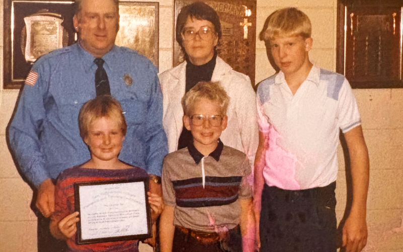 The Wenzel family celebrates Larry Wenzel's graduation from the police academy. Pictured are, back row, Larry and Muriel Wenzel; front row, Sue, Jason and Travis Wenzel. Wenzel went on to serve as Wessington Springs' longtime police chief, becoming a familiar figure in the community for more than two decades. (PHOTO COURTESY WENZEL FAMILY)