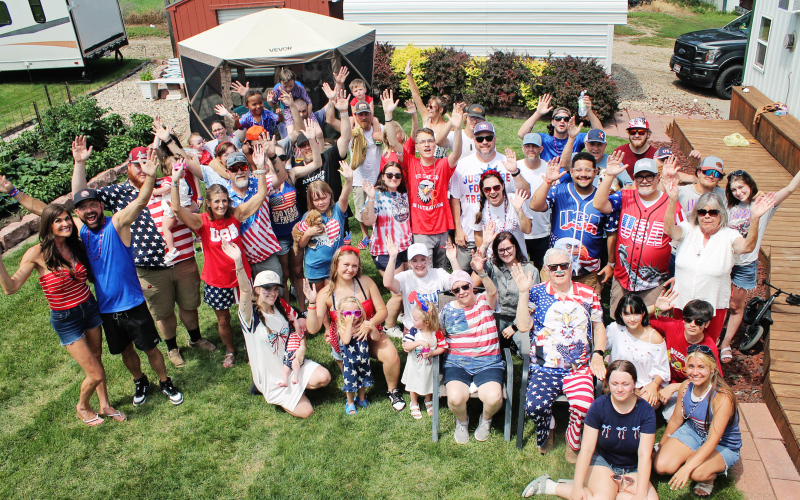 Members of the Wenzel family gather for a Fourth of July celebration at the home of Duke and Karen Wenzel in Wessington Springs. Nearly 50 relatives, many traveling from Wyoming and Oklahoma, spent the holiday enjoying fireworks, yard games, shared meals and time together while celebrating a tradition they look forward to each year. (PHOTO COURTESY CRAIG WENZEL)
