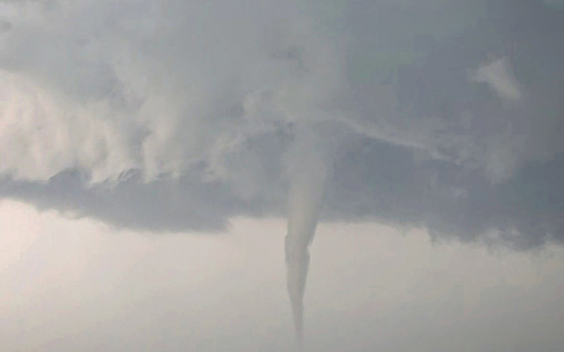 A tornado with visible rotation touches down about 13 miles west of Wessington Springs along Highway 34 on Thursday afternoon, July 2. The tornado prompted a warning for Jerauld and Buffalo counties as first responders and storm spotters monitored the storm’s path. Despite heavy rain, hail and strong winds, no property damage was reported in Jerauld County. (PHOTO COURTESY JERAULD COUNTY SHERIFF JASON WEBER)