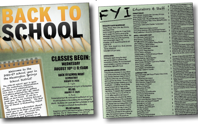 From important dates to staff directory and contact details to back to school night info, the Wessington Springs school community’s need-toknow information before the first day of school can be found in this print and e-edition of the True Dakotan. Be in the know this school year, turn to PAGES FIVE AND SIX