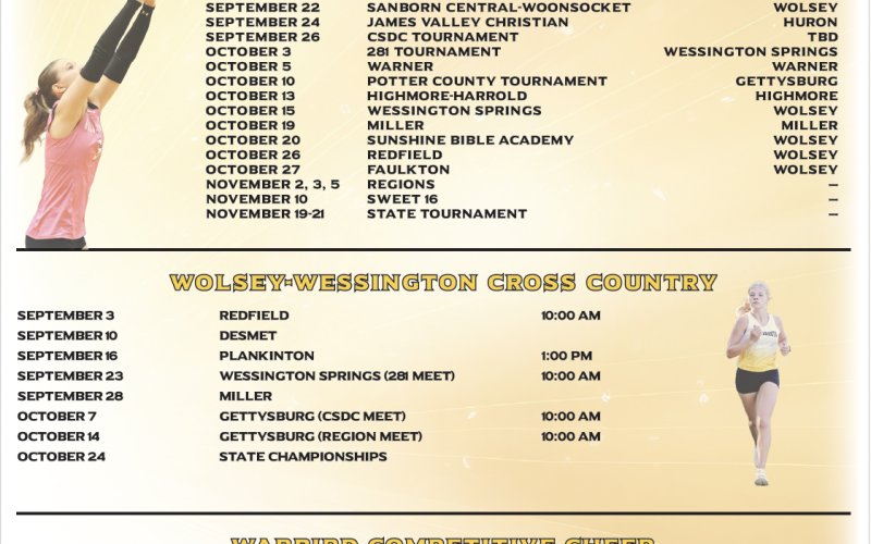 Wolsey-Wessington Fall Sports Schedule Courtesy Area Businesses