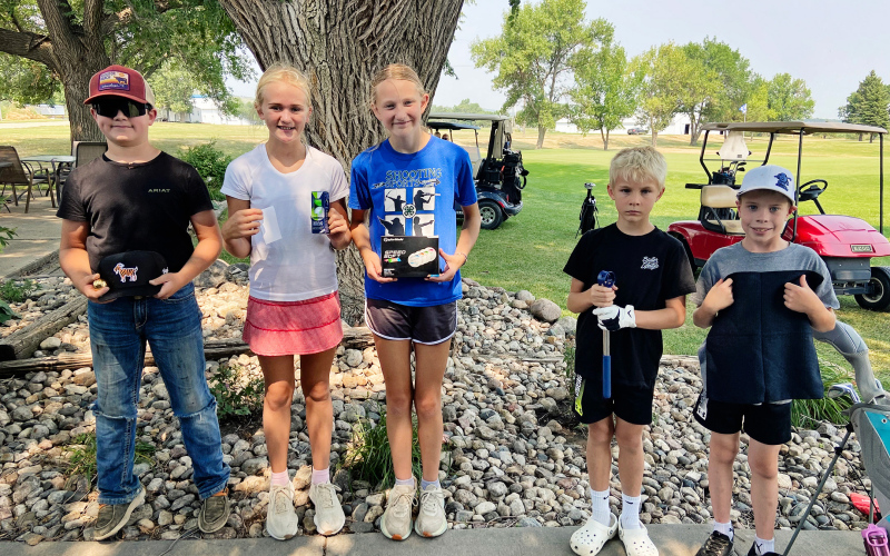 Dawson Bultsma took first place in the Gold Group during the July 27 Youth Golf Clinic tournament at Springs Country Club. Joslyn Grassel placed second, Summer Senska third, Hayes Schelske fourth and Boston Jensen fifth.