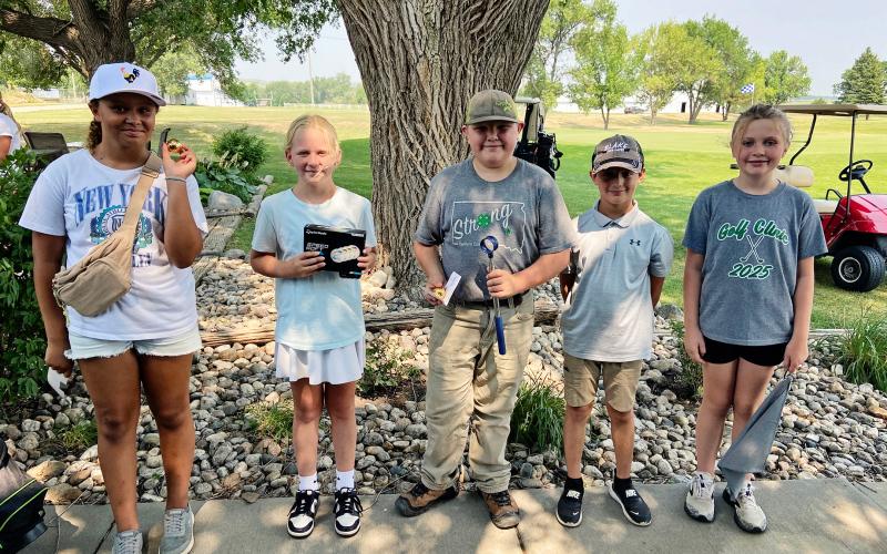 Scout Christensen took first place in the White Group at the July 27 Youth Golf Clinic tournament, followed by Adam Knippling, second; Everly Von Eye, third; Will Arhart, fourth; and Hannah Wenzel, fifth. Arhart also earned the closest chip honor.