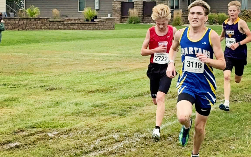 Carson Clements turned in a strong performance against some of the top Class B runners in the region and state. After dealing with a lower leg injury last year, he continues to come back strong, applying both his speed and endurance. Clements finished ninth in 17:39.30. (PHOTO COURTESY BECKY KRUEGER)