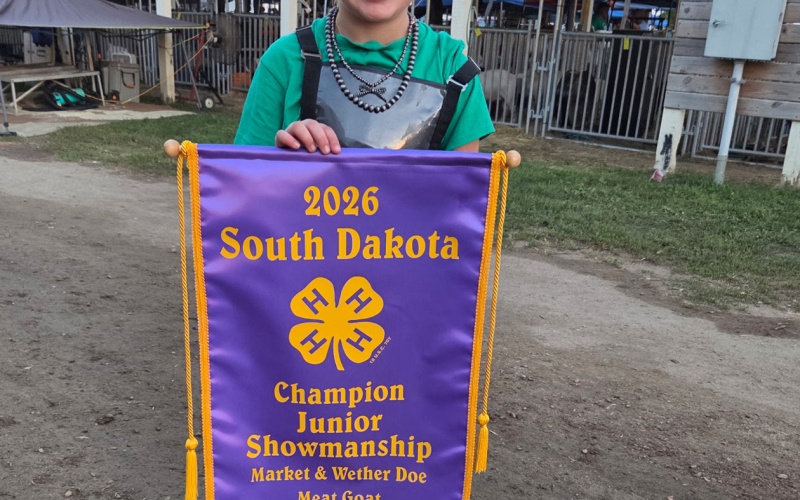 Mesa Rasmussen won Champion Junior Meat Goat Showmanship. (TEAGAN SCHEEL/TRUE DAKOTAN)