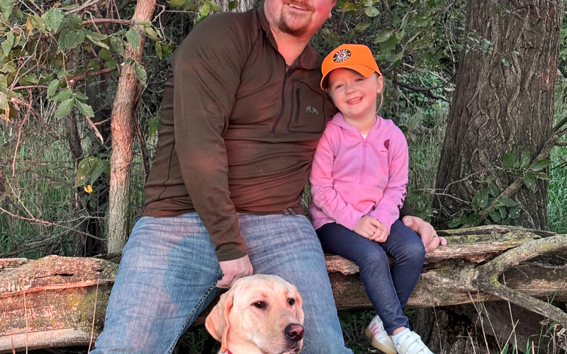 Wessington Springs Pheasants Forever Chapter President Paul Sheldon, daughter Brenley and hunting dog Guage. (PHOTO COURTESY SHELDON FAMILY)