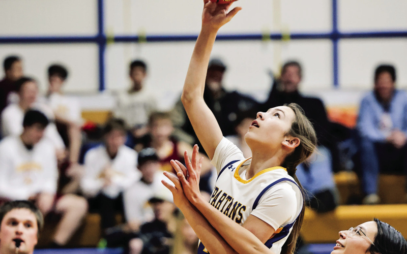 Ten different Spartans scored in Thursday’s 53-18 victory vs Sunshine Bible, led by Kenzie Kolousek with 9 points. (KRISTI HINE / TRUE DAKOTAN)
