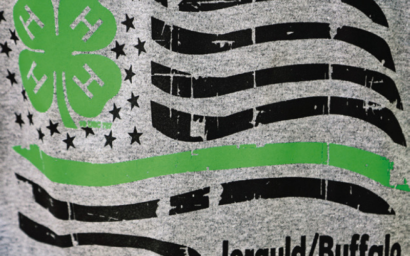 The Jerauld/Buffalo 4-H Achievement Days shirt for 2023 featured the 4-H clover and American flag.