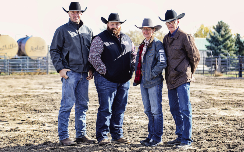 KRISTI HINE / TRUE DAKOTAN This local crew of mounted shooters from Wessington Springs brought home some hefty hardware from the Cowboy Mounted Shooting Association (CMSA) World Championship in Amarillo, Texas last month. Shown left to right are: Brett Borkowski, Jake Krohmer, Kelli Shryock and Craig Shryock.