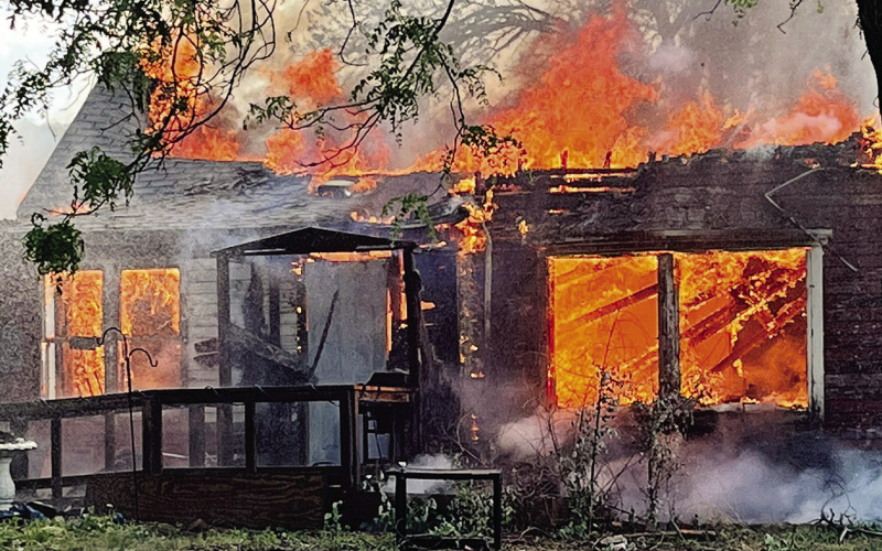 Flames engulfed the home and its contents Saturday afternoon. PHOTO COURTESY DAWN LAKE / JERAULD COUNTY SHERIFF’S OFFICE