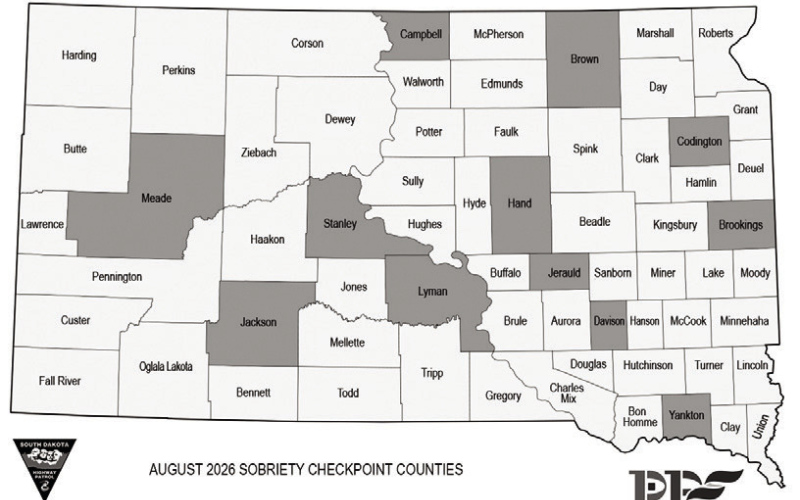 Jerauld, Hand counties included in August sobriety checkpoints