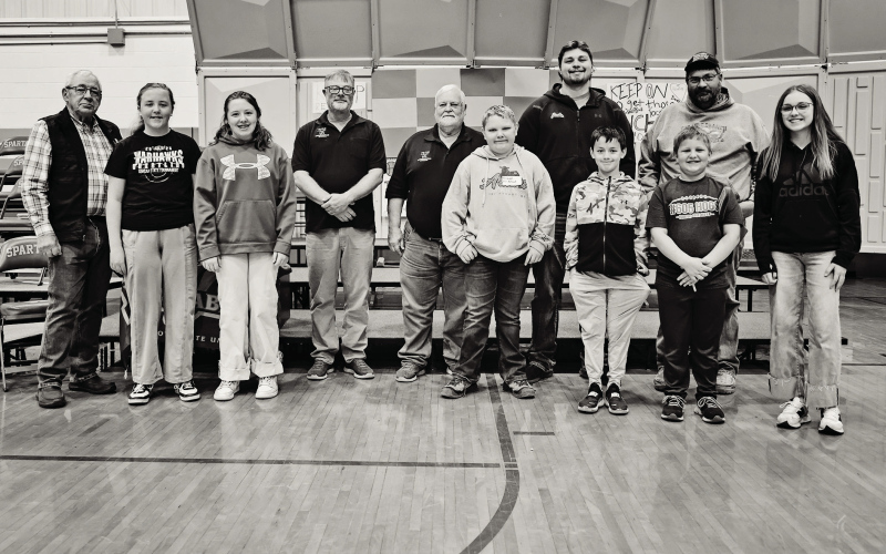 Pictured, from left, are local Shriner Roger Dwyer, Maxon Finn, Quinn Everson, Shriners Chris Schimke and Fred Krohmer, Principal-for-an-Hour Wyatt Arhart, Quinten Christensen, Adam Knippling, Hayes Cashman, Shriner Wade Christensen and Kenzie Bartel. (KRISTI HINE / TRUE DAKOTAN)