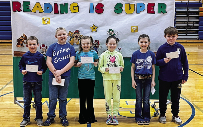 2nd grade class receiving their AR plaques Left to right: Kash Woodin, Will Arhart, Carlayna Waters, Raven Richardson, Blair Murphy, Kolt Messmer, not pictured: Emerson Havlik.