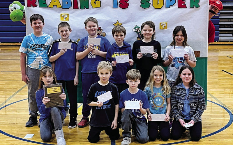 3rd grade class receiving their AR plaques Back row, left to right: Devin Mentele, Lawson Fagerhaug, Otto Zastrow, Crew Wenzel, Myles Tanke, Journey Johnson. Front row: Tayzlee Michalek, Lincoln Mikkelson, Kaddilac Coleman, Remi Yost, Hadley Weber.
